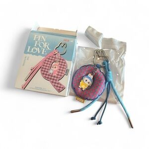 Cute Pink and Blue Labubu Pin For Love “O” Keychain Set